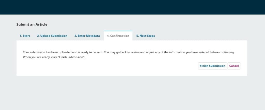 ~Source: OJS Dashboard (Confirmation Page On OJS Article Submission)
