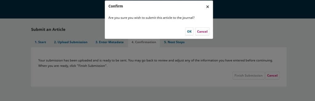 Guide to Submitting an Article in OJS (Open Journal System) 6 ~Source: OJS Dashboard (Finish OJS Submission)