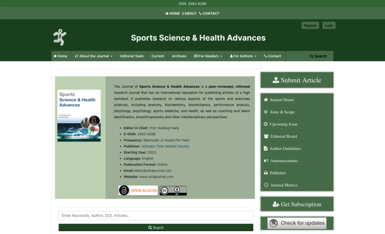 Sports Science & Health Advances 1 Sports Science & Health Advances Journal - OJS Website Design